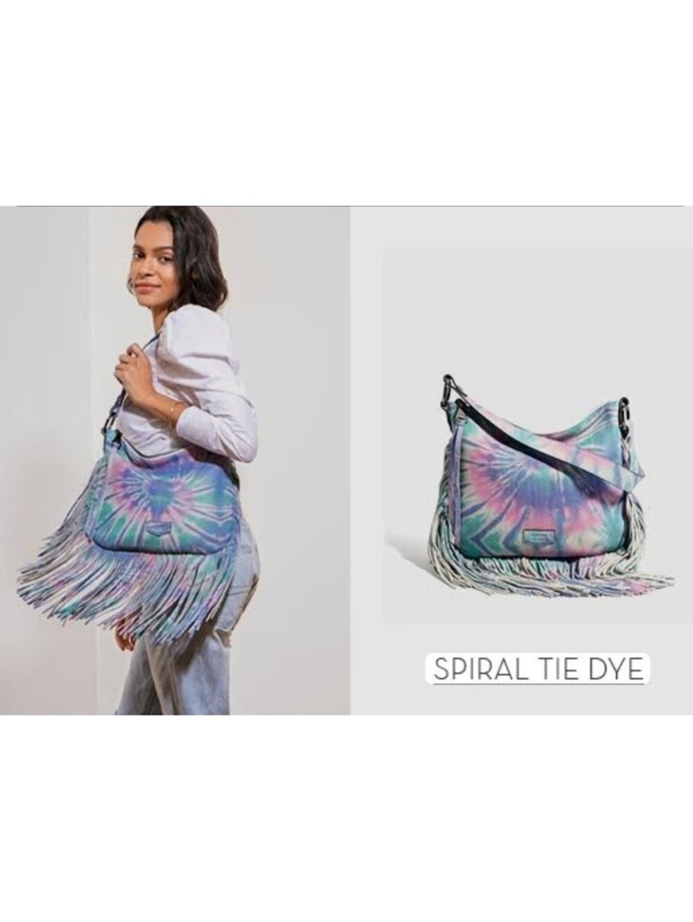 NWT Aimee Kestenberg Kane Convertible Lthr Bag Purse Tie-Dy Blu Pnk fringe RARE! - Picture 2 of 9